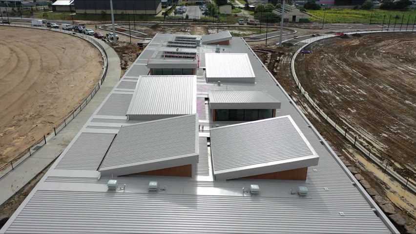 Drone view over the finished Browns Road Sports Centre roofs