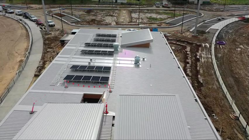 Solar arrays on the completed Browns Road Sports Centre roof