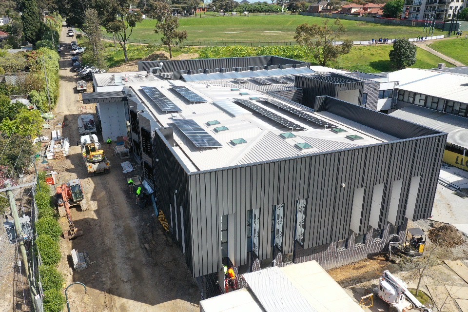 Aerial view of Emmaus College roof during works