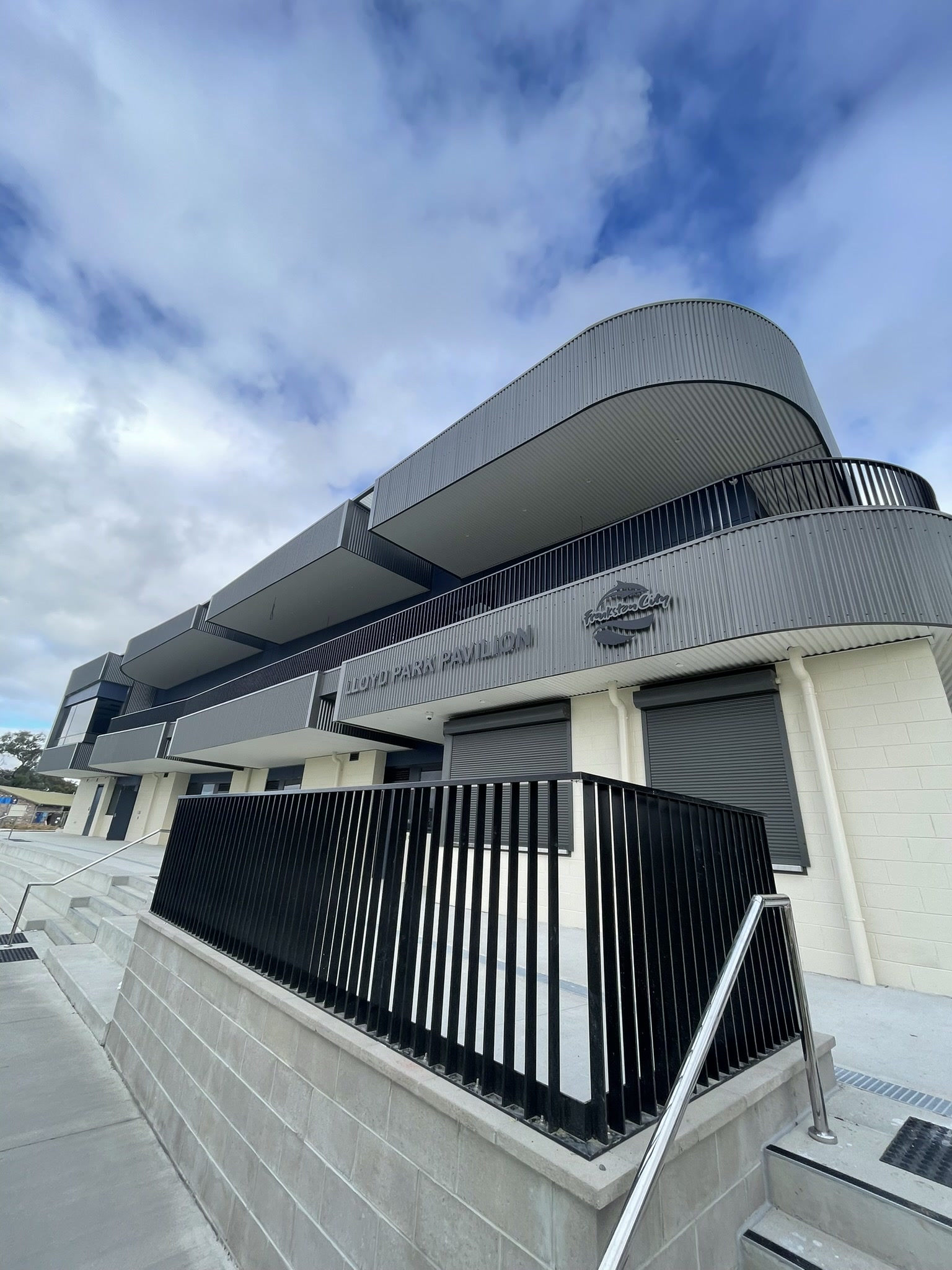 Panorama of the completed Lloyd Park Pavilion in Langwarrin