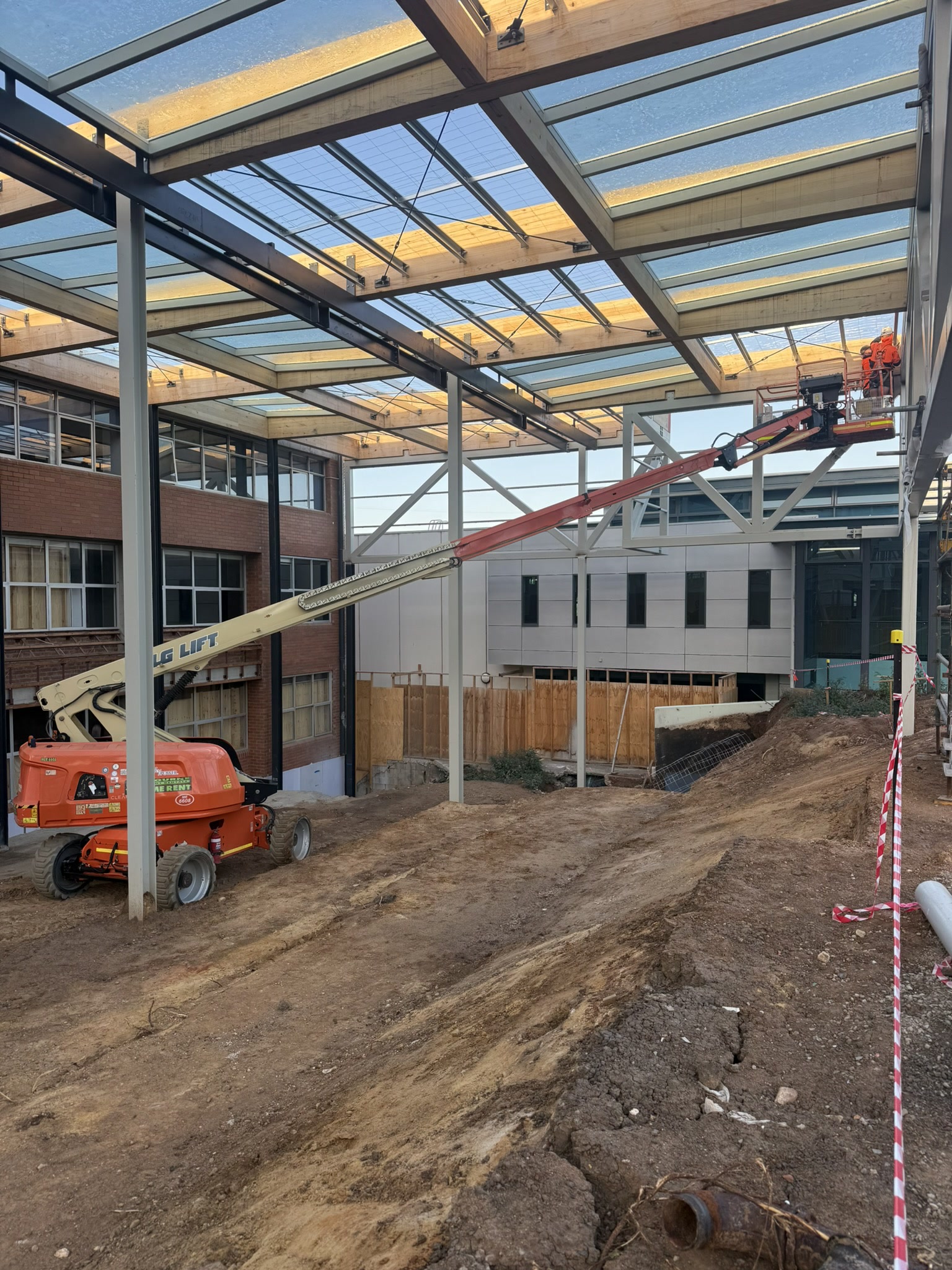 Covered walkway framing at St Bernards College